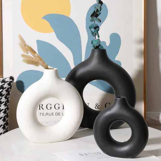 Black & White Circular Ceramic Vases