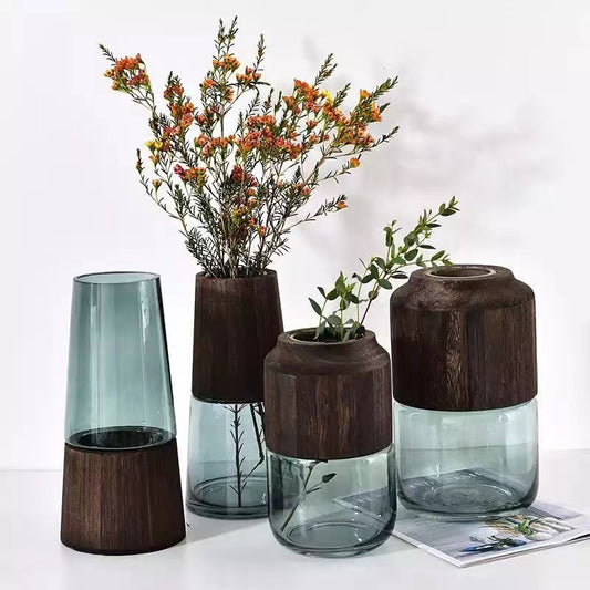 Light Sea Glass & Solid Wood Vase